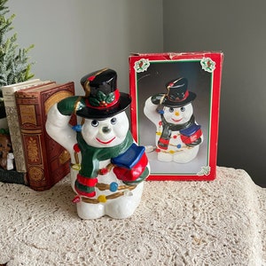 Vintage Ceramic Snowman, Snowman Light, Vintage Ceramic Frosty, Ceramic Christmas Snowman, Retro Light up Snowman, Vintage Christmas