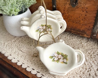 Vintage Tea Bag Holder, Vintage Tea Bag Holder Set, Tea Lover Gift, Vintage Tea Set, Tea Bag Holder Set, Teapot Tea Holder, Spoon Rest Set