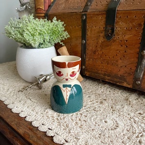 Vintage Egg Cup, Vintage Porcelain Jigger, Double Sided Egg Cup, Ceramic Egg Cup, Mustache Bar Jigger, Vintage Barware, Anthropomorphic