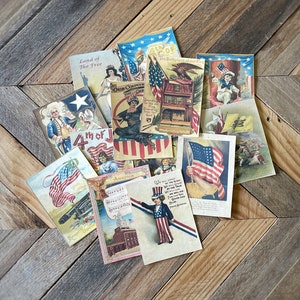 Vintage Inspirierte Fourth of Juli Notecards, Set von 13 Reproduktionsbildern von Postkarten, Unabhängigkeitstag Dekor, Vintage Reproduktionen