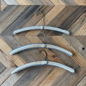 Set of 3 Vintage Wood/Crochet Hangers, Vintage Crocheted Hangers, Yarn Covered Hangers, Vintage Clothes Hangers, Knit Clothes Hanger, Hanger