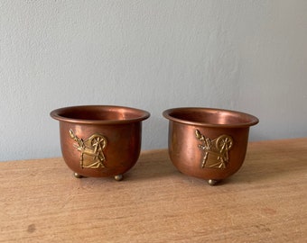 Pair Vintage Copper Planters, Small Metal Pots, Small Copper Planters, Copper Planters, Metal Pot, Air Plant Holder, Unique Copper Brass Pot