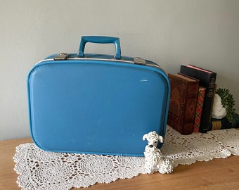 Small Vintage Suitcase, Vintage Blue Suitcase, Vintage Luggage, Suitcase, Retro Blue Suitcase, Child Suitcase, Doll Case, Blue Luggage