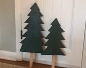 Set of 2 Reclaimed wooden Christmas Tree yard stakes, Christmas yard decor, Rustic wood garden stakes, tree stakes, outdoor Christmas decor