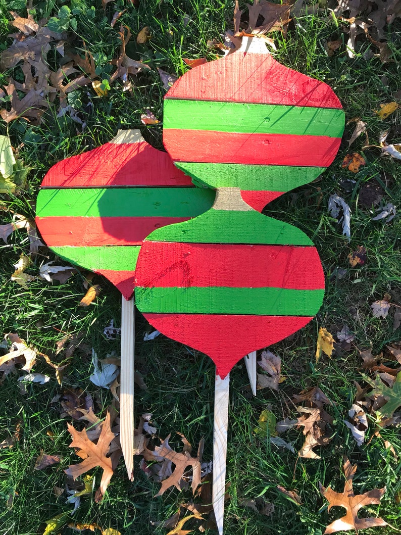 Christmas ornament yard stakes set Reclaimed wood stakes  Etsy