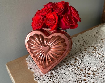 Molde de gelatina de cobre vintage, molde de gelatina con forma de corazón, molde de gelatina único de color cobre, cocina rústica, cobre vintage, decoración de corazón