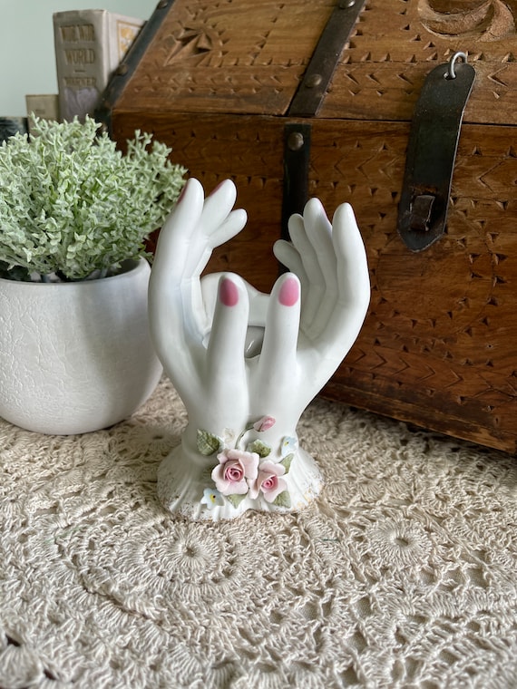 【D】バラ・レフトンのハンドモチーフ/Lefton Porcelain Vintage Vase, Small Vintage Lefton Porcelain Ladies Hands Vase
