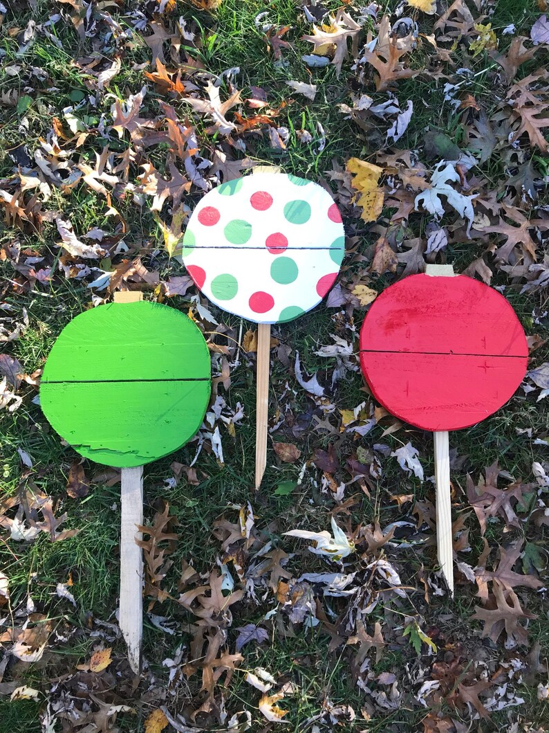 Christmas ornament yard stakes set Reclaimed wood stakes Etsy