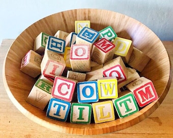 Vintage blocks, wood blocks, children vintage blocks, nursery Decor, vintage wood letters, alphabet, alphabet blocks, vintage toys, 1 1/4"