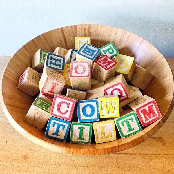 Vintage blocks, wood blocks, children vintage blocks, nursery Decor, vintage wood letters, alphabet, alphabet blocks, vintage toys, 1 1/4"