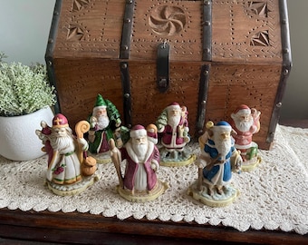Santa Through the Years, Santa Ceramic Figurines, Complete Set of Santa Through the Years, Vintage Santa Decorations, Vintage Ceramic Santas