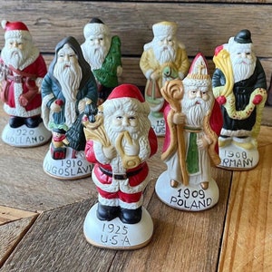 Santa&#39;s of the Nations, International Santa Figurines, Set of 7 Santa of the Nations, Vintage Santa Decorations, Vintage Ceramic Santas