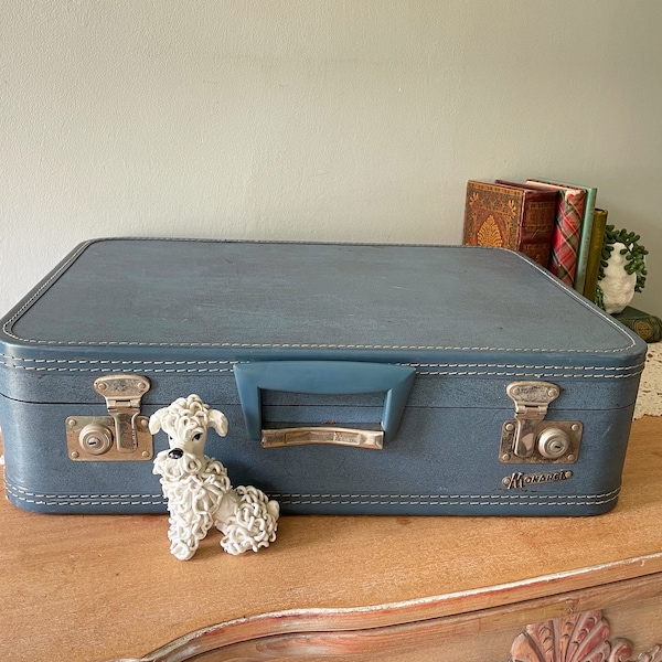 Vintage Blue Suitcase, Vintage Monarch Suitcase, Vintage Luggage, Vintage Suitcase, Monarch Suitcase, Blue Luggage, Retro Luggage, Monarch