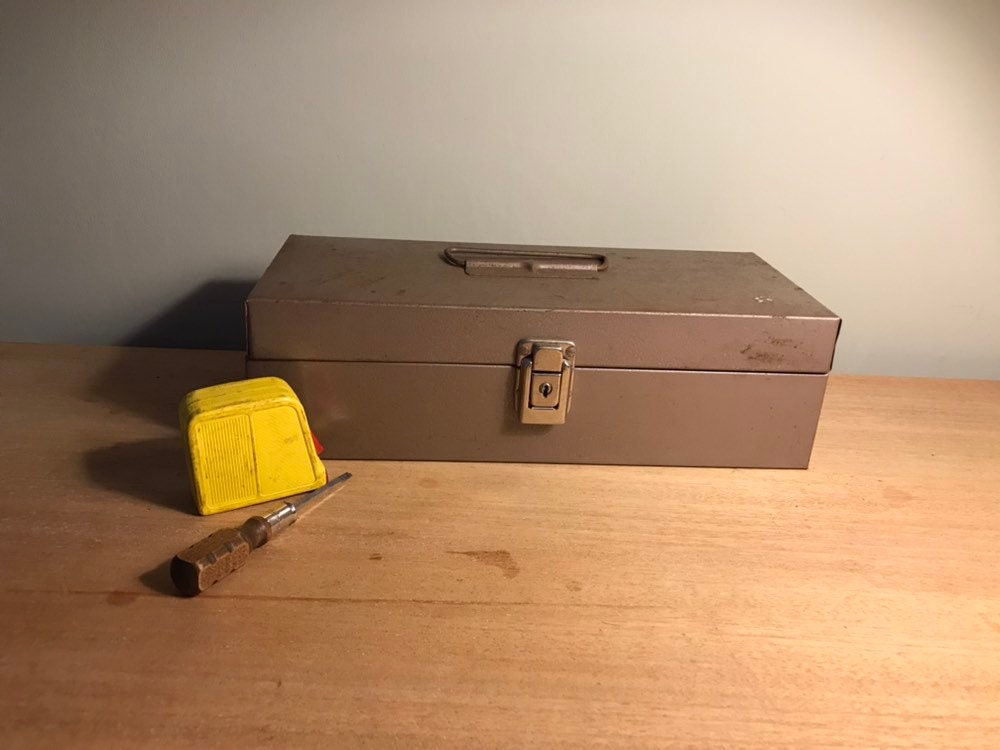 Vintage Metal Toolbox Brown Metal Toolbox Lockbox Tackle Etsy