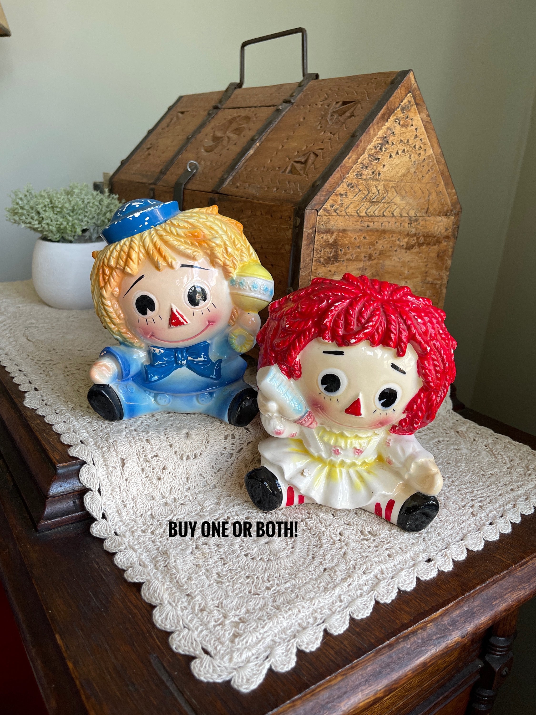 Vintage Ceramic Planter, Raggedy Ann and Andy, Small Ceramic
