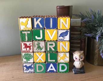 Vintage blocks, wood blocks, children vintage blocks, nursery Decor, vintage wood letters, alphabet, animal blocks, vintage toys, 1 5/8”