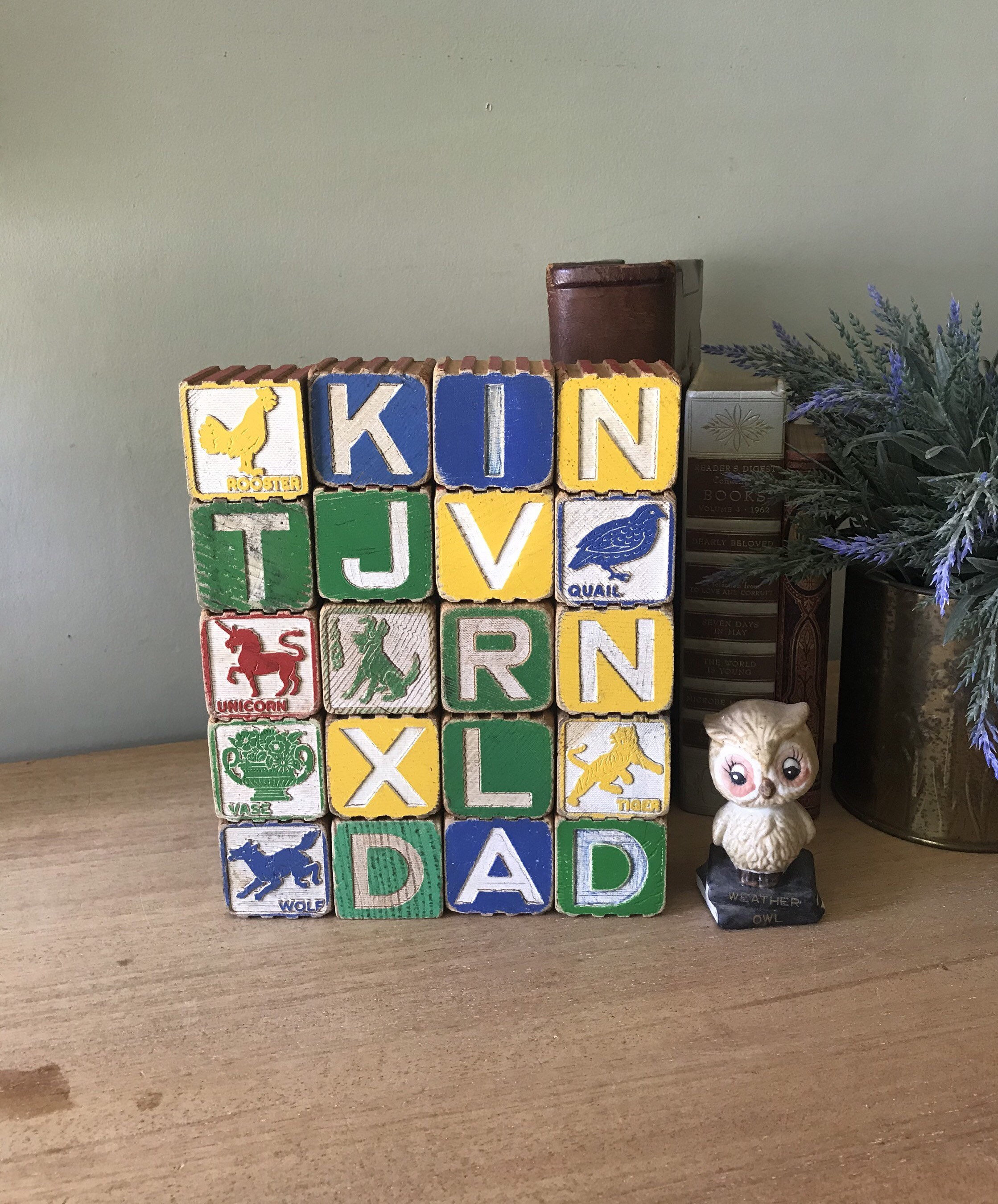 Vintage blocks, wood blocks, children vintage blocks, nursery Decor, vintage wood letters, alphabet, animal blocks, vintage toys, 1 5/8”