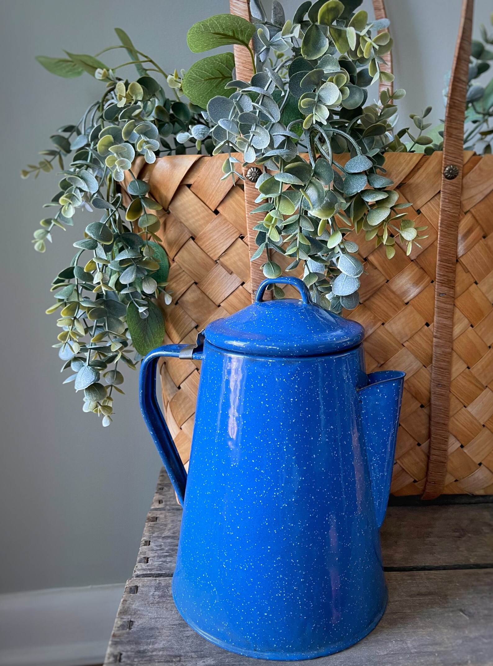 Vintage Enamelware Coffee Pot Blue Speckled Enamelware Pot Etsy