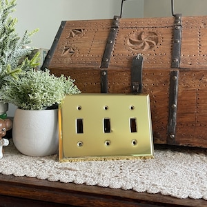 Vintage Brass, Solid Brass Switch Plate, Triple Switch Plate, Baldwin Brass Switch Plate, Vintage Mid Century Brass Cover, Boho Bathroom