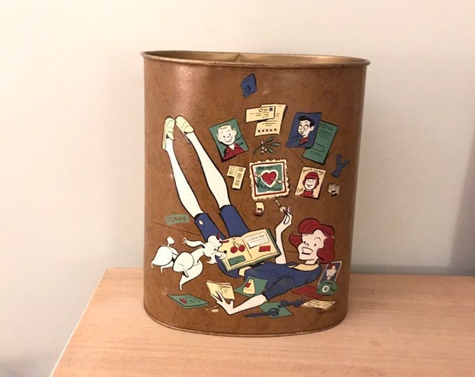 Vintage Trash Can Vintage Nursery Trash Can Metal Trash Can Etsy
