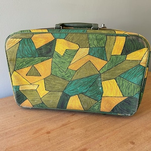 Vintage Abstract Luggage, Multicolored Travel Case, Retro Suitcase, Gift for Traveler, Bohemian Storage, Vintage Storage, Small Suitcase