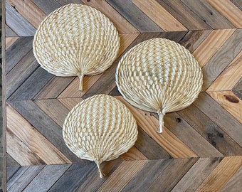 Juego de tres ventiladores de pared, ventiladores vintage, decoración boho, juego vintage de 3 ventiladores de ratán de paja, adornos de pared, decoración de cestas de pared