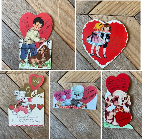 Decorazioni vintage di San Valentino, set di 5 carte, decorazioni vintage  di San Valentino, arredamento di San Valentino, biglietto di San Valentino  vintage -  Italia