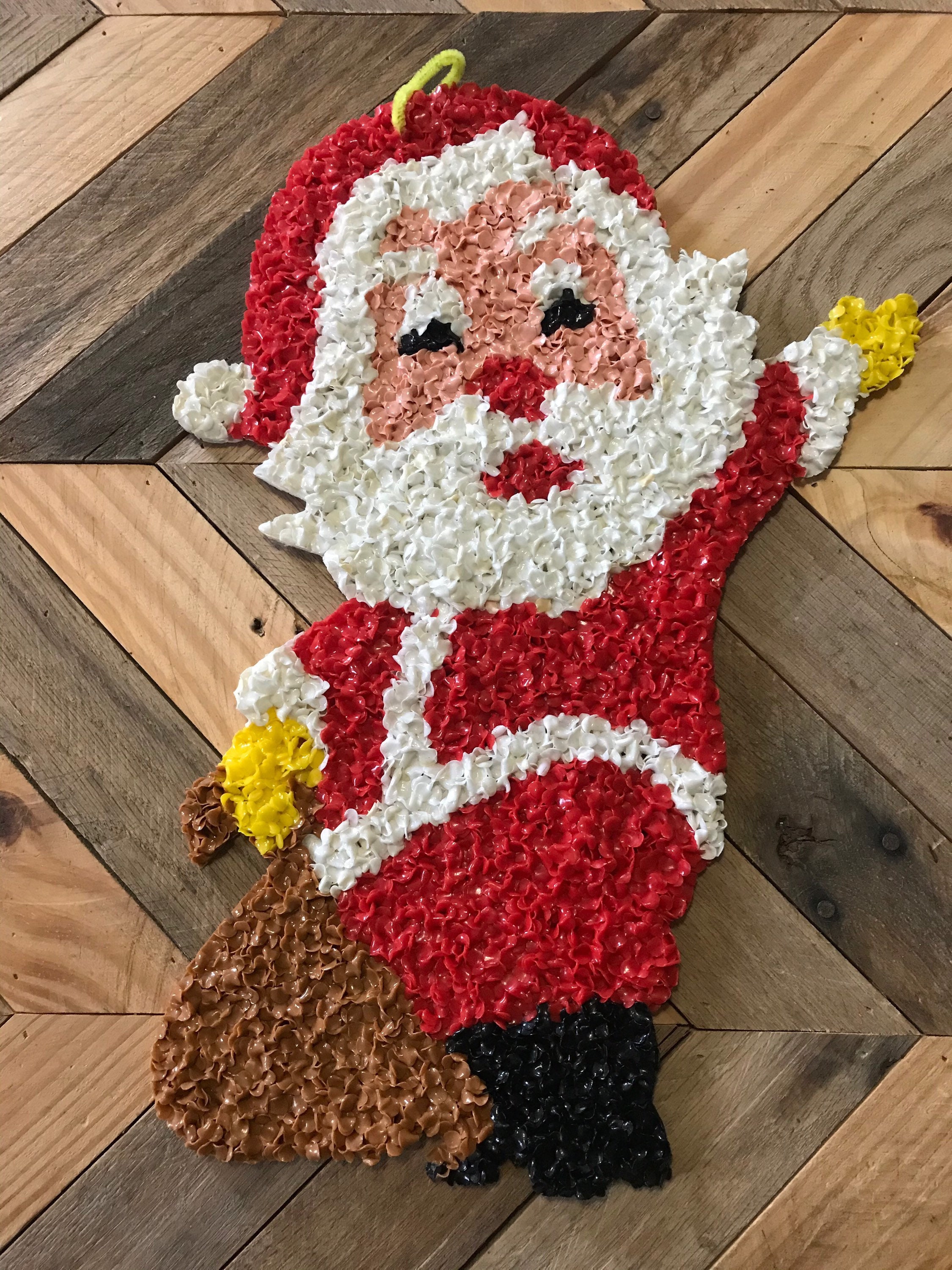 Santa Door Decoration, Melted Plastic Popcorn Wall, Vintage Door