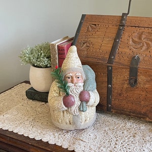 Vintage Crackle Santa, Vintage Santa with White Suit, Vintage Santa, Woodland Santa, Vintage Christmas Decoration, Santa Decoration