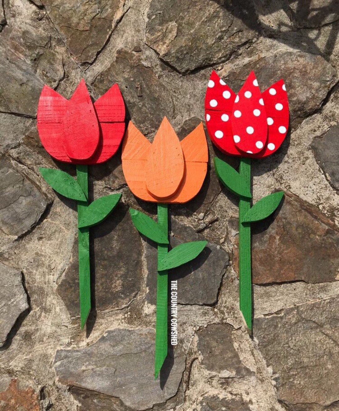 Tulip Yard Stakes, Spring Yard Stakes, Wood Stakes, Spring Outdoor ...