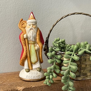 Papá Noel de las Naciones, Figura de Papá Noel Vintage, Figura de Cerámica de Polonia, Papá Noel Polaco, Papá Noel Vintage, Figura de Papá Noel Pequeña, Colección de Papá Noel