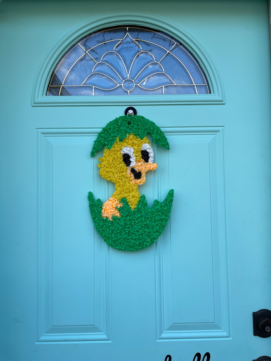 Baby Duck Popcorn With Green Egg, Popcorn Duck, Vintage Door