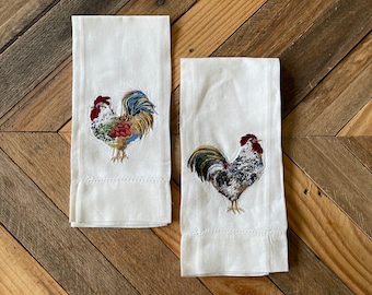 Vintage handdukar, par vintage tuppkökshanddukar, linnekökshandduk, tuppdekor, vintage kökshandduk, tuppkökshandduk, kyckling