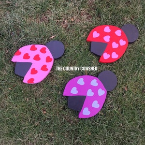 Love bug yard stakes, Valentines yard stakes, wood stakes, spring outdoor decorations, set of 3 Love Bug  garden stakes, Winter yard art