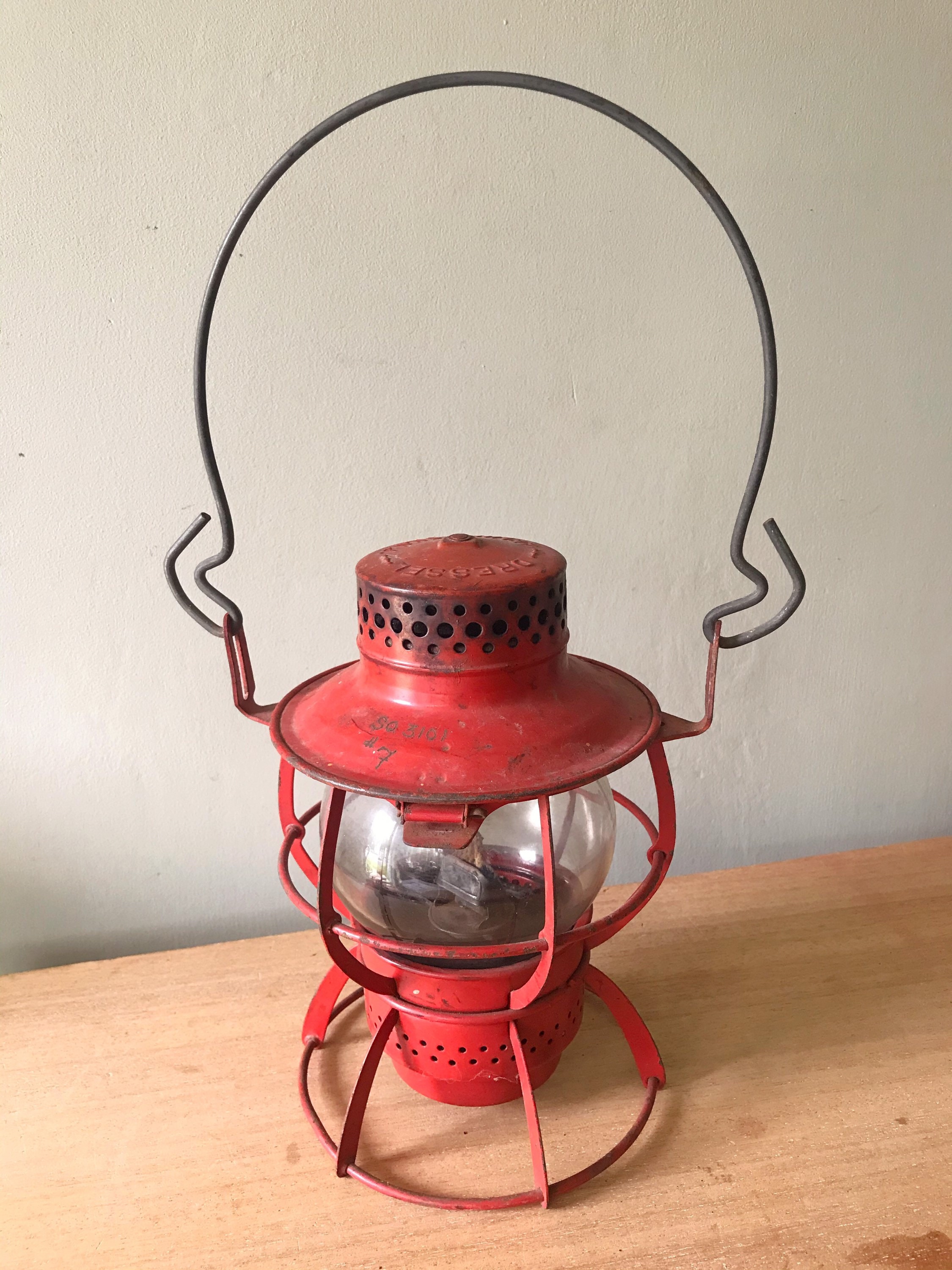Antique Lantern, Dressel Railroad Lantern, Red Metal Train Antique Lantern, Dressel Railroad Lantern, Red Metal Train