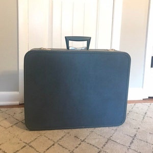 Vintage blue suitcase, vintage monarch suitcase, Vintage luggage image 1