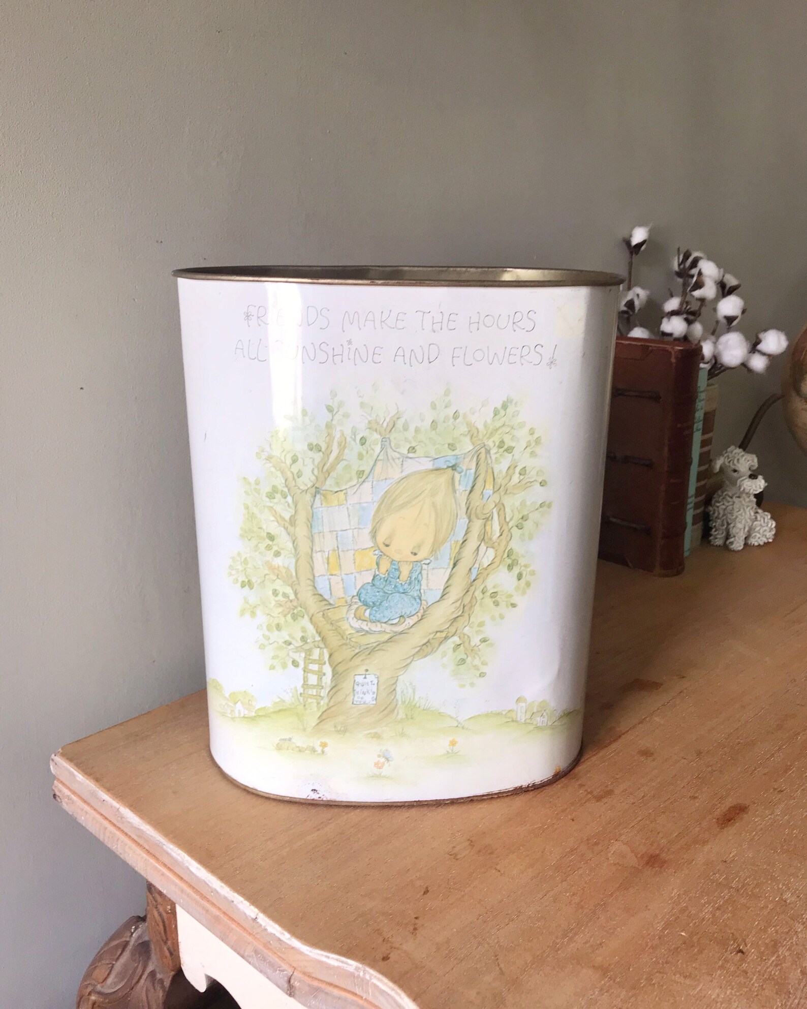 Vintage Trash Can Vintage Nursery Trash Can Metal Trashcan Etsy