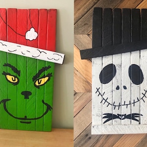 Arte de quintal do Grinch, arte de quintal de Halloween, decoração reversível de outono e inverno, decoração de varanda de outono, espantalho, Natal do Grinch, presentes do Grinch