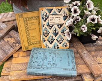 Set van 3 vintage boeken, vintage boeken, verhaal van lichtboek, antieke kinderboeken, klassieke literatuur, vintage leerboeken, verhalen