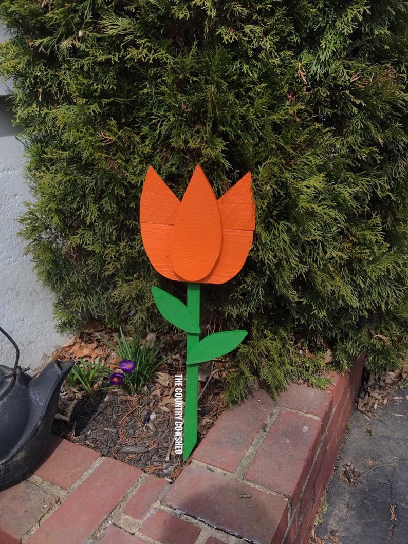 Tulip yard stakes spring yard stakes wood stakes spring etsy canada