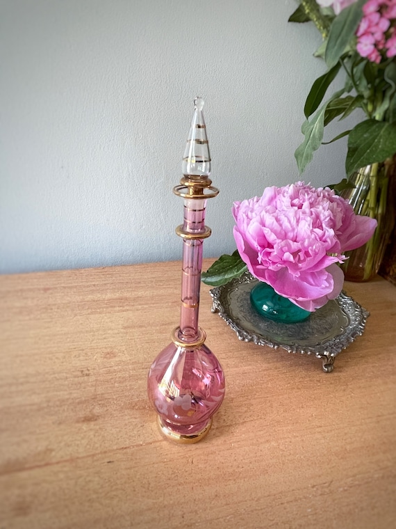 Antique Pink Handmade Art Glass Perfume Bottles With Stopper 