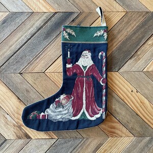 Vintage Christmas Stocking, Santa Needlepoint Stocking, Vintage Stocking, Needlepoint Stocking, Handmade Stocking, Santa Christmas Stocking