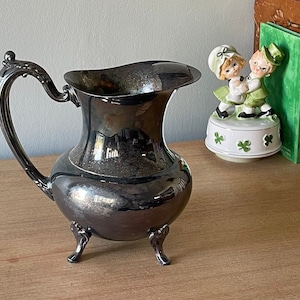 Vintage Pitcher, Silver-Plated Pitcher, Floral Footed Water Pitcher, Unique Silver-plated Pitcher, Pitcher Vase, Farmhouse Pitcher, Ornate
