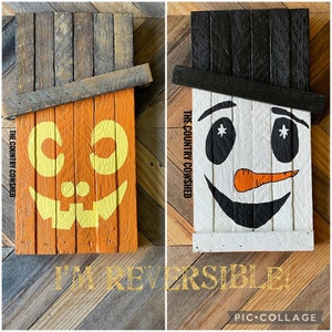 Arte de quintal de abóbora, Arte de quintal de inverno, decoração reversível de outono e inverno, decoração de varanda de outono, Boneco de neve, Arte de quintal reversível, Decoração de boneco de neve de abóbora