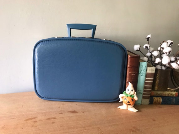 Vintage Suitcase, Vintage Blue Suitcase, Vintage L