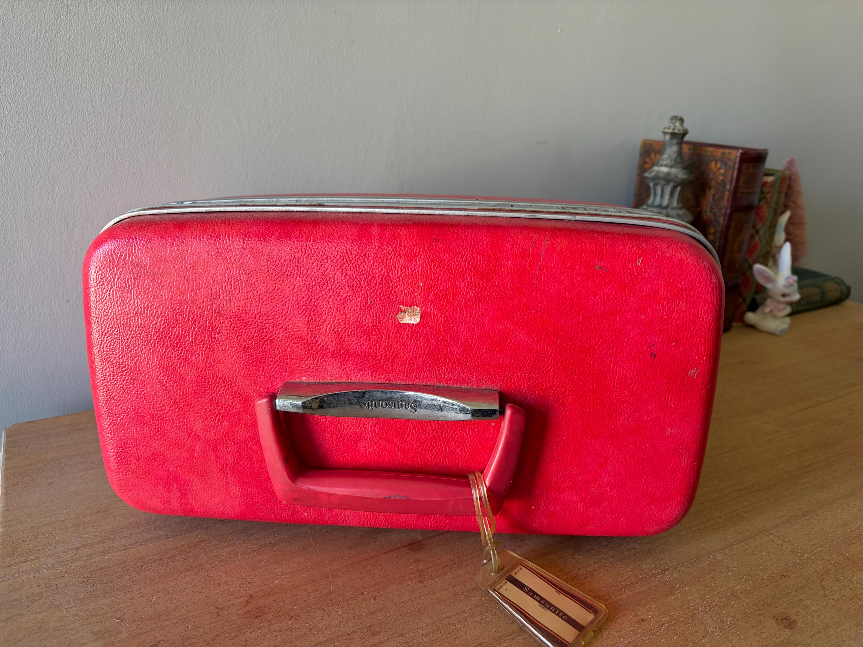 Vintage Samsonite Train Case, Bright Red Travel Luggage, Retro