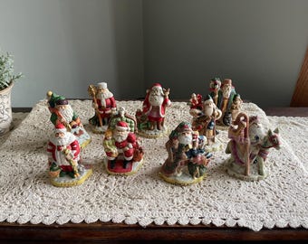 Santa's of the Nations, Santa Ceramic Figurines, Set of 9 Santa of the Nations, Vintage Santa Decorations, Vintage Ceramic Santas