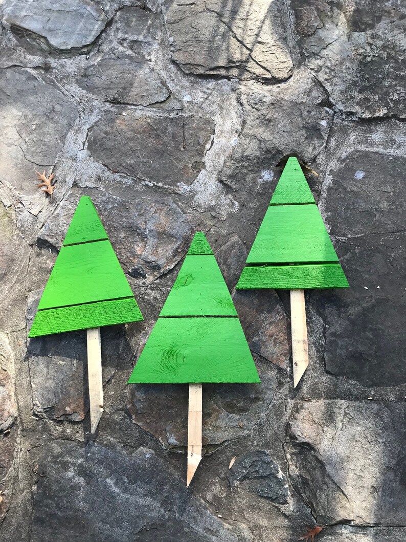 Christmas tree yard stakes set Reclaimed wood stakes winter Etsy