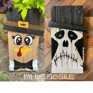 Arte de quintal de esqueleto, decoração reversível de peru, arte de quintal de Halloween, decoração de outono e inverno, decoração de varanda reversível, decorações exclusivas e assustadoras