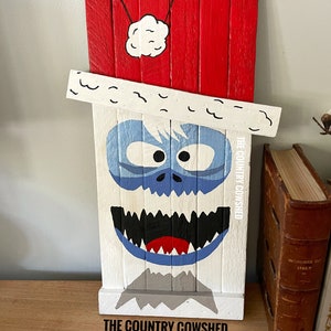 Arte de jardim do monstro da neve abominável, arte de jardim de halloween, decoração reversível de outono e inverno, decoração de varanda de outono, placa de abóbora, arte de jardim de inverno, Bumble
